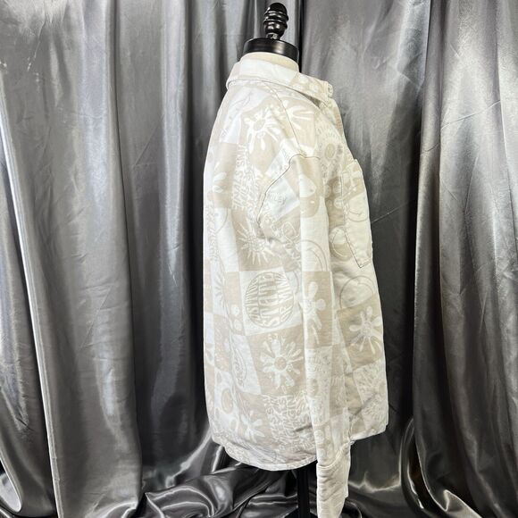 Smiley X H&M Womens XS Oversized Denim Shacket Shirt Beige White Button Up Smile - Picture 6 of 14